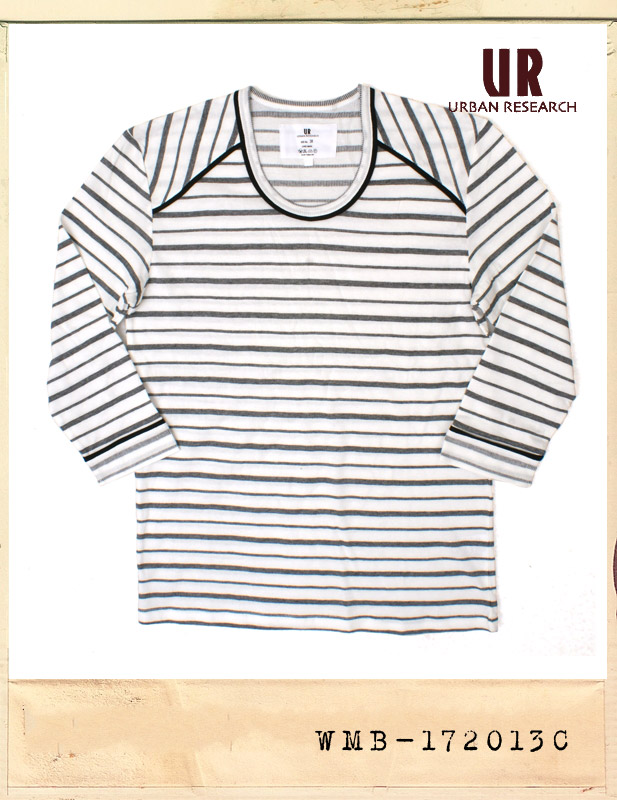 URBAN RESEARCH STRIPE U-NECK 7s TEE/어반리서치 스트라이프 유넥 7부티