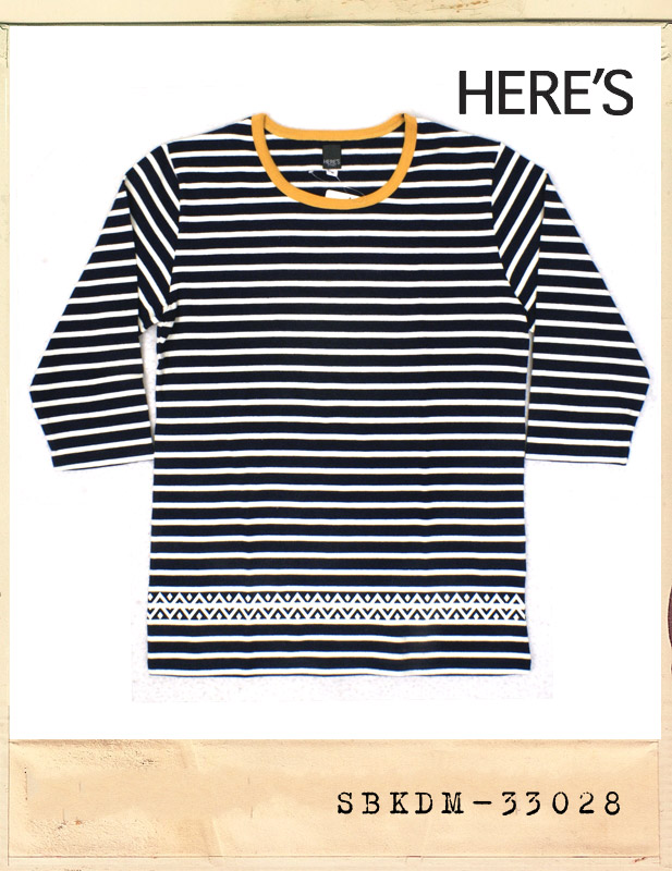 HERE'S INDIGO 7s STRIPE TEE/히어즈 인디고 7부 스트라이프티