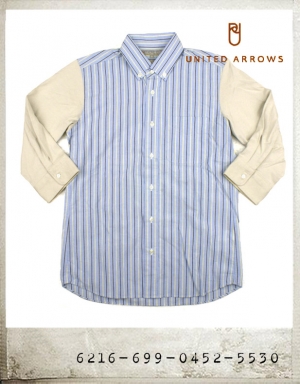 UNITED ARROWS COTTON SLEEVE STRIPE SHIRTS/유나이티드애로우즈 코튼슬리브 스트라이프셔츠