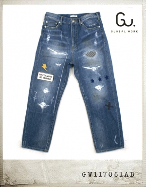 GLOBAL WORK CONE WAPEN PATCH WASHING JEANS/글로벌워크 콘 와펜패치 워싱진