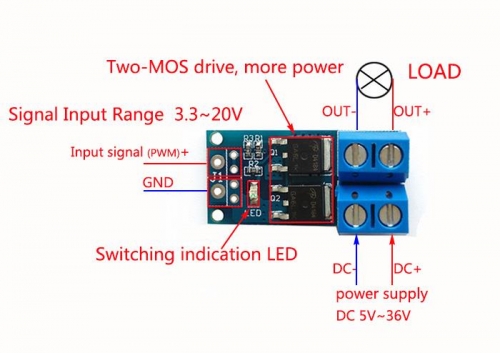 아두이노 라즈베리파이 MOSFET 모스펫 DC 5-36V 15A PWM 제어 모듈 스위치 릴레이