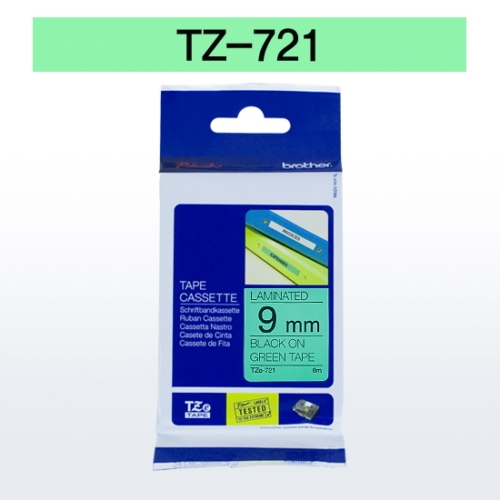 ⓢ테이프카트리지(TZe-721/9mm/녹색바탕,검정글씨/브라더)