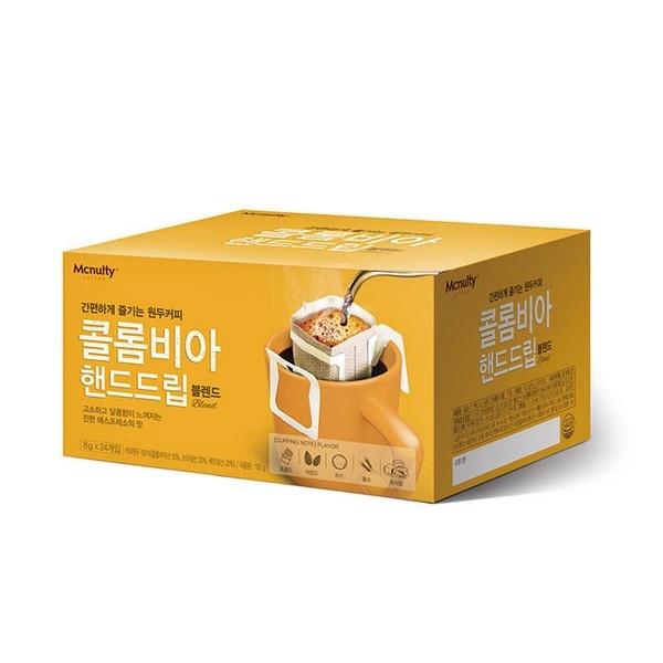 ⓢ콜롬비아 핸드드립 블랜드 원두커피(핸드드립/8gx24T/한국맥널티)