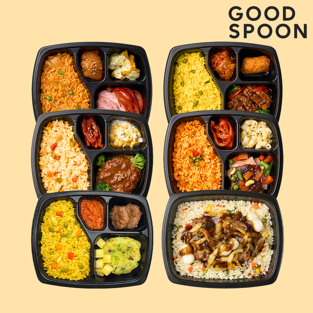 굿스푼 양많은 한식 도시락 6종 6팩 점보 떡갈비 스테이크 한끼 요리 직장인 혼밥 메뉴 냉동 배달