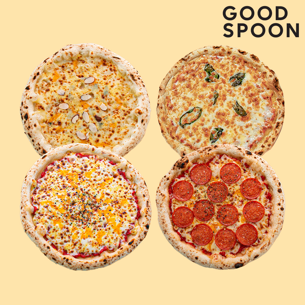 굿스푼 나폴리 화덕피자 4종 4판 세트 고르곤졸라 마르게리따 페페로니 자연치즈 냉동 간식 배달