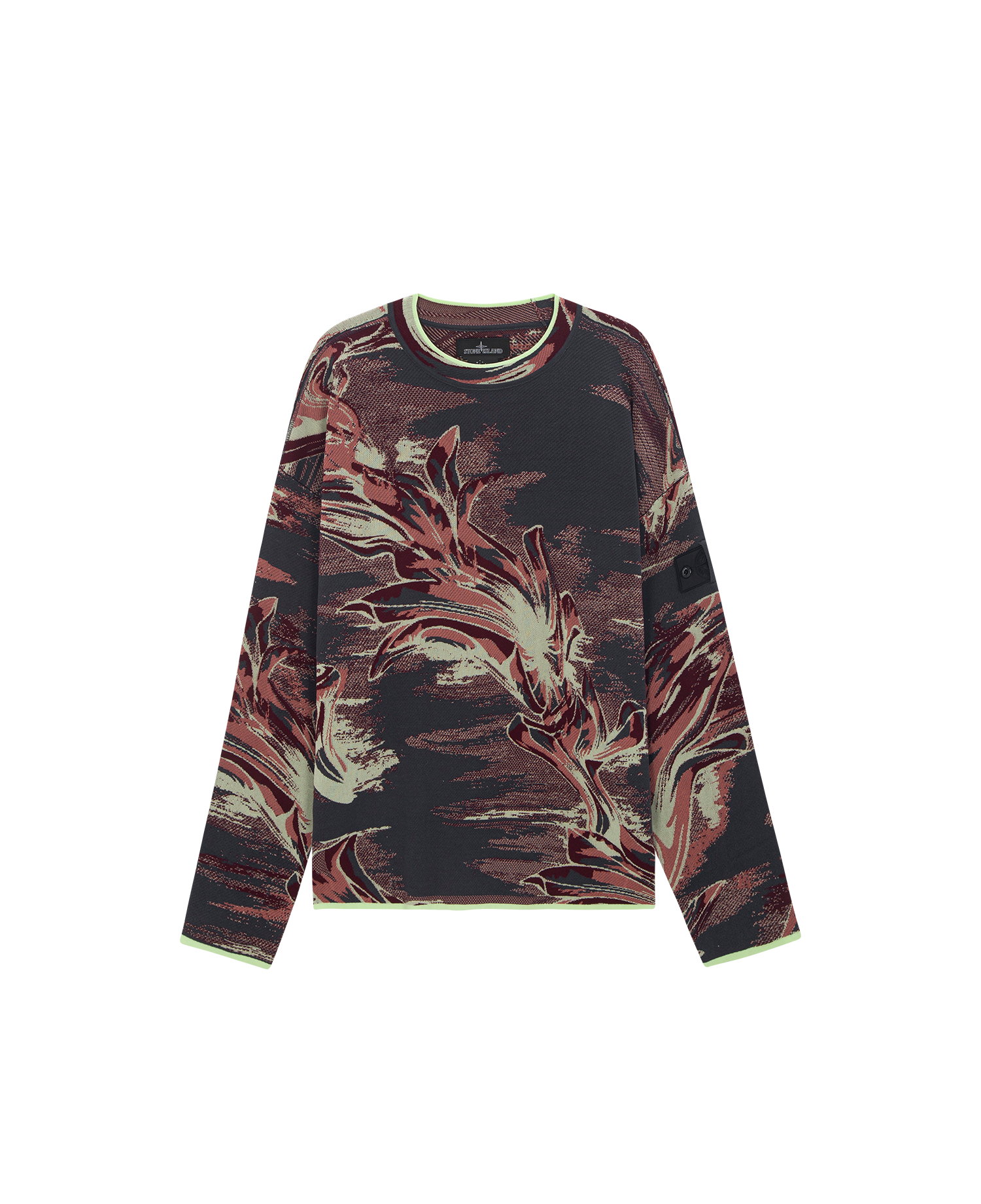 JACQUARD COTTON CREWNECK HAWAIIAN KNIT_BURGUNDY