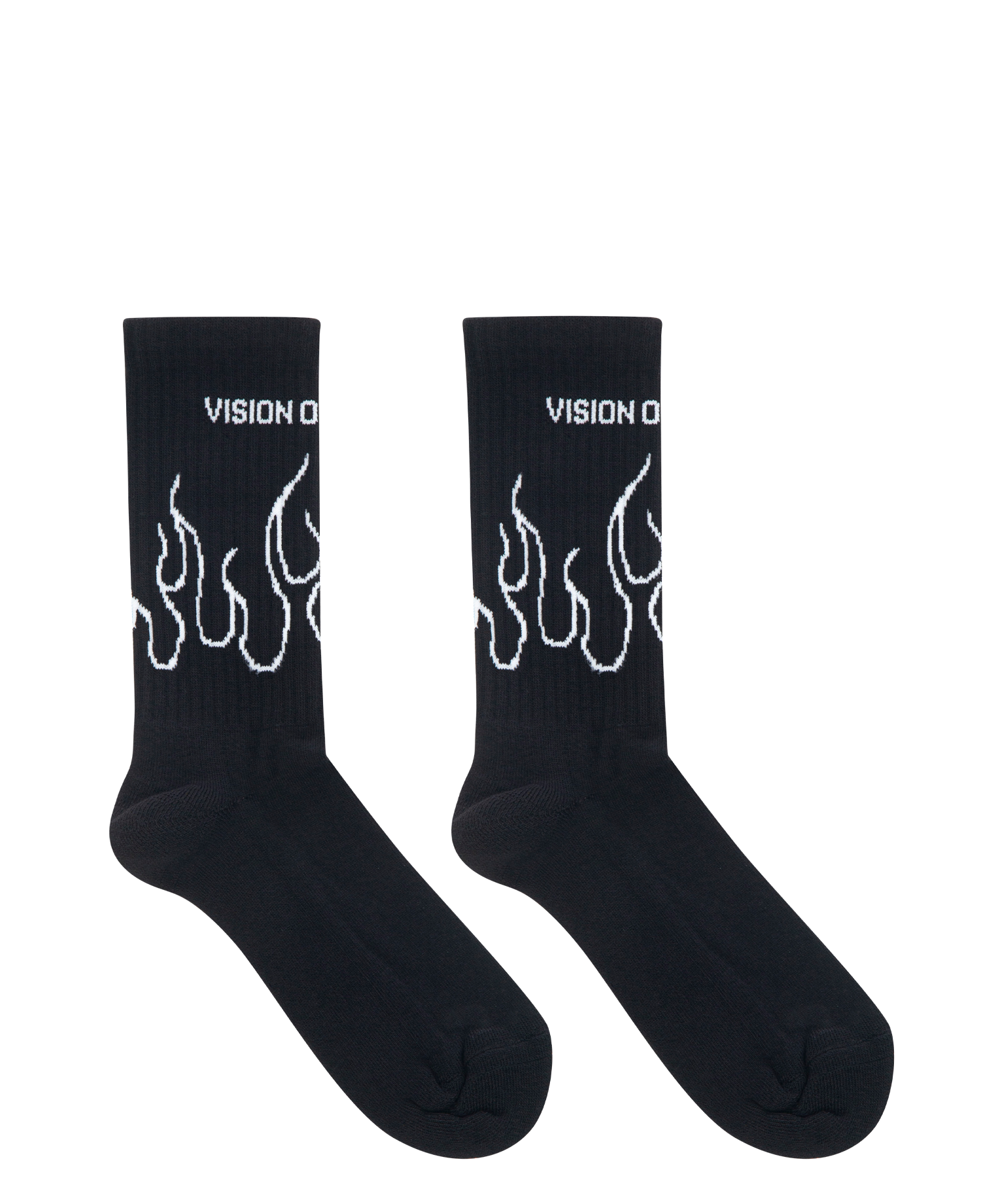 BLACK SOCKS WITH WHITE CONTOUR FLAMES_BLACK