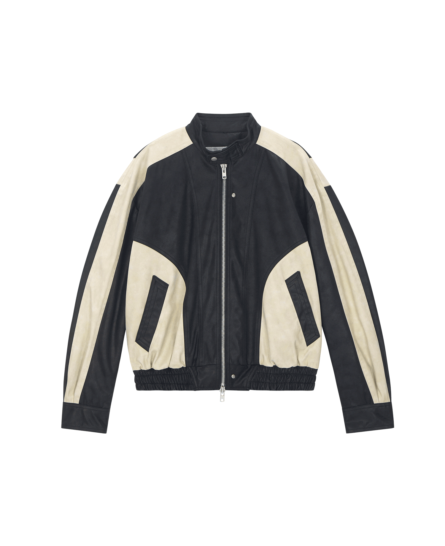 BIKER DETAIL SCRAPED FAUX LEATHER 3D BLOUSON(SJ008)_BLACK