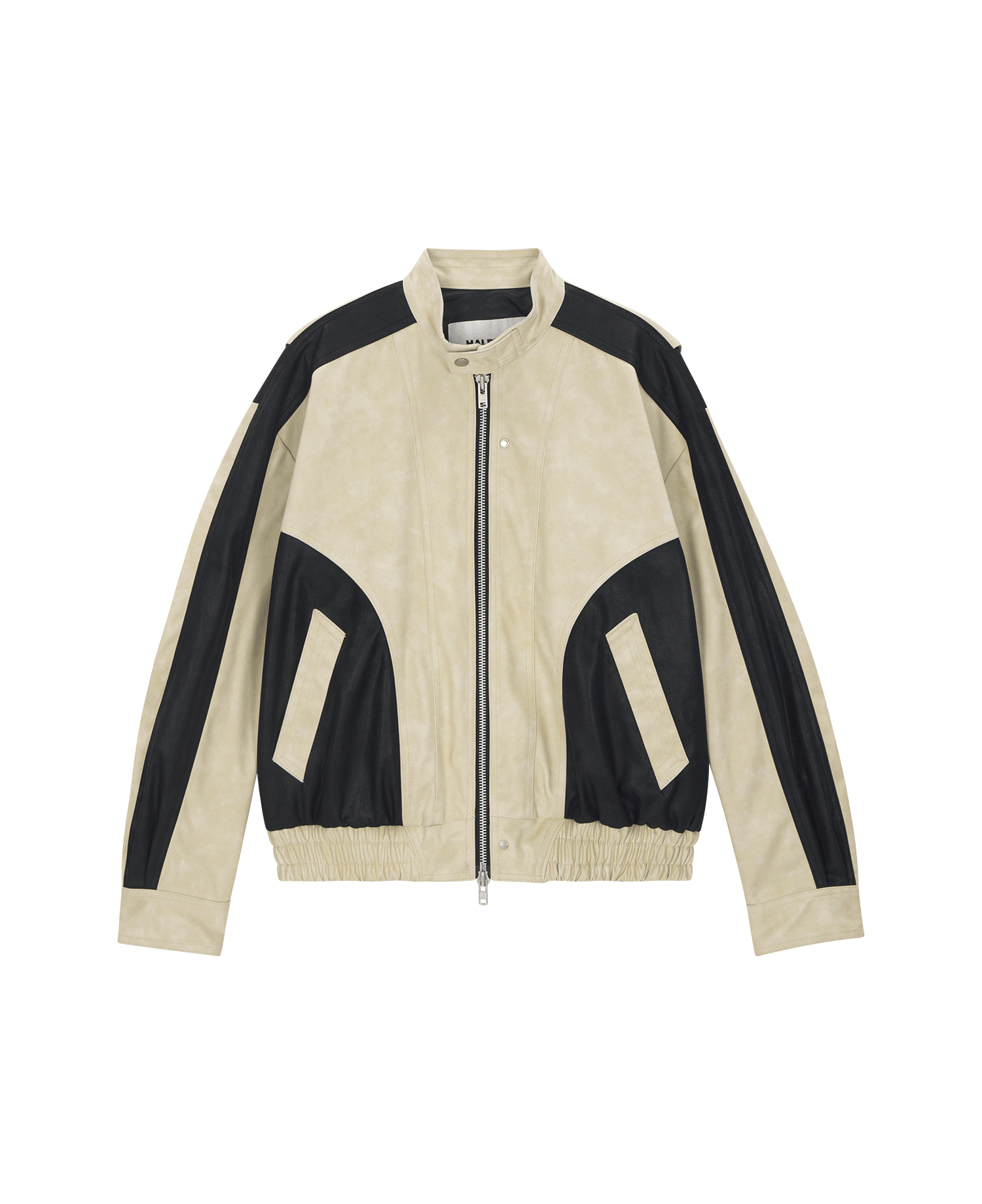 BIKER DETAIL SCRAPED FAUX LEATHER 3D BLOUSON(SJ009)_CREAM