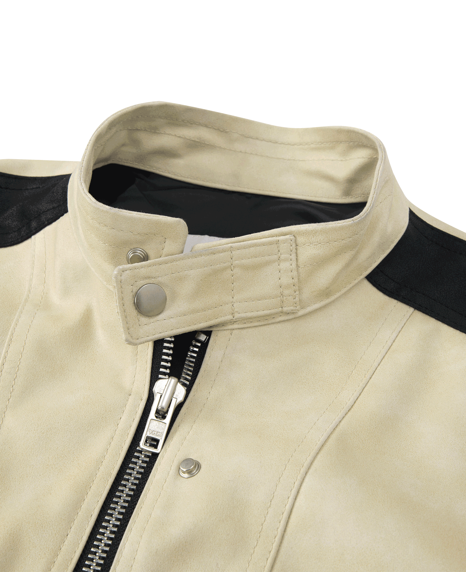 BIKER DETAIL SCRAPED FAUX LEATHER 3D BLOUSON(SJ009)_CREAM