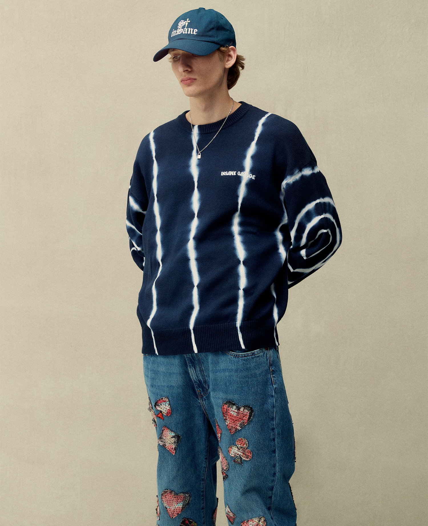 INSANE TIE DYE KNIT PULLOVER_NAVY