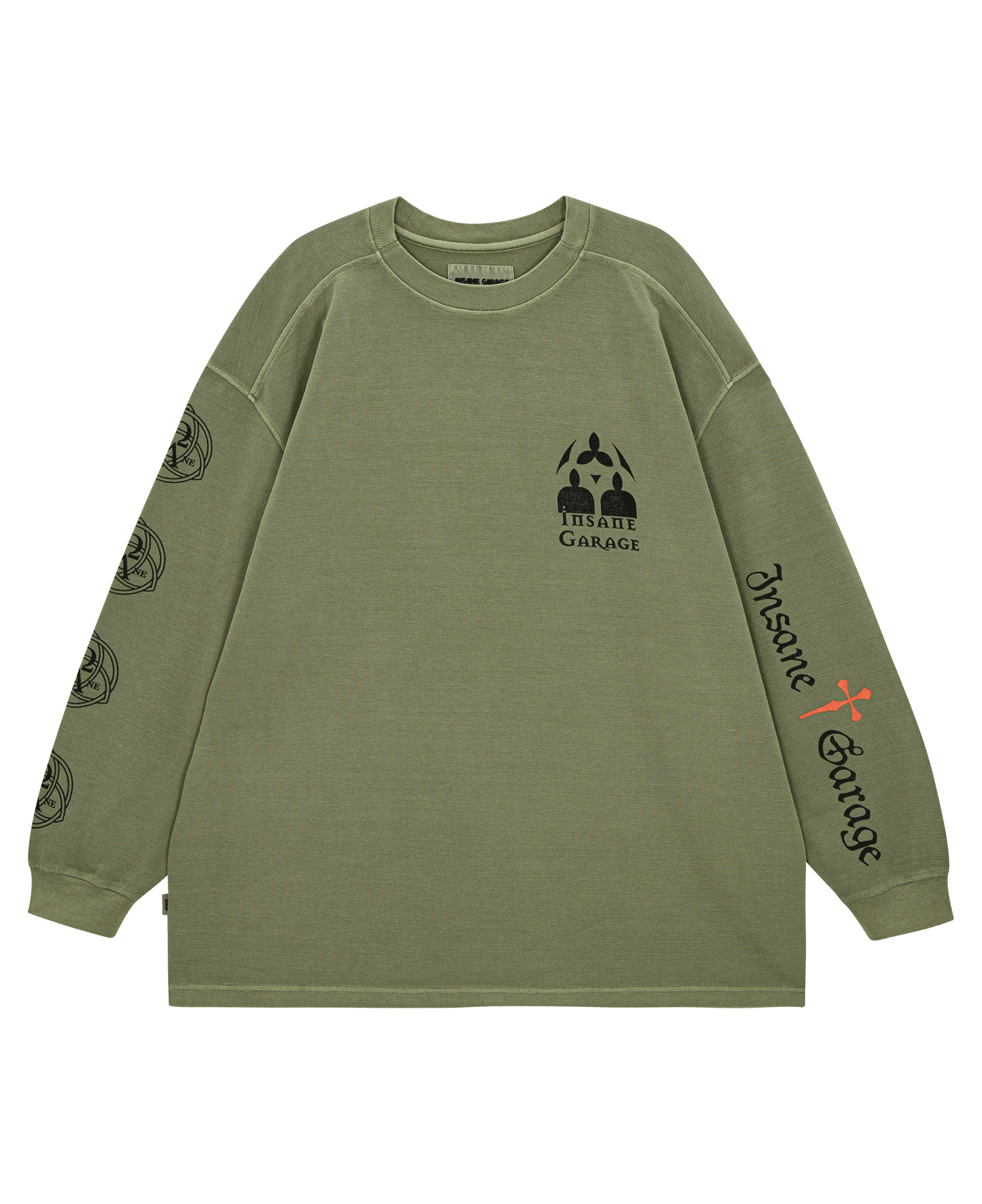 INSANE TEXTURED GRAPHIC LONG SLV T-SHIRT_OLIVE