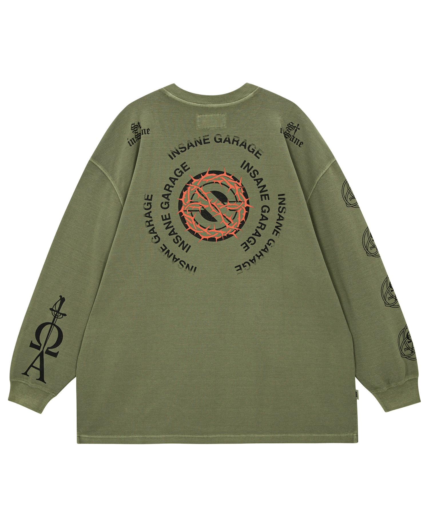 INSANE TEXTURED GRAPHIC LONG SLV T-SHIRT_OLIVE