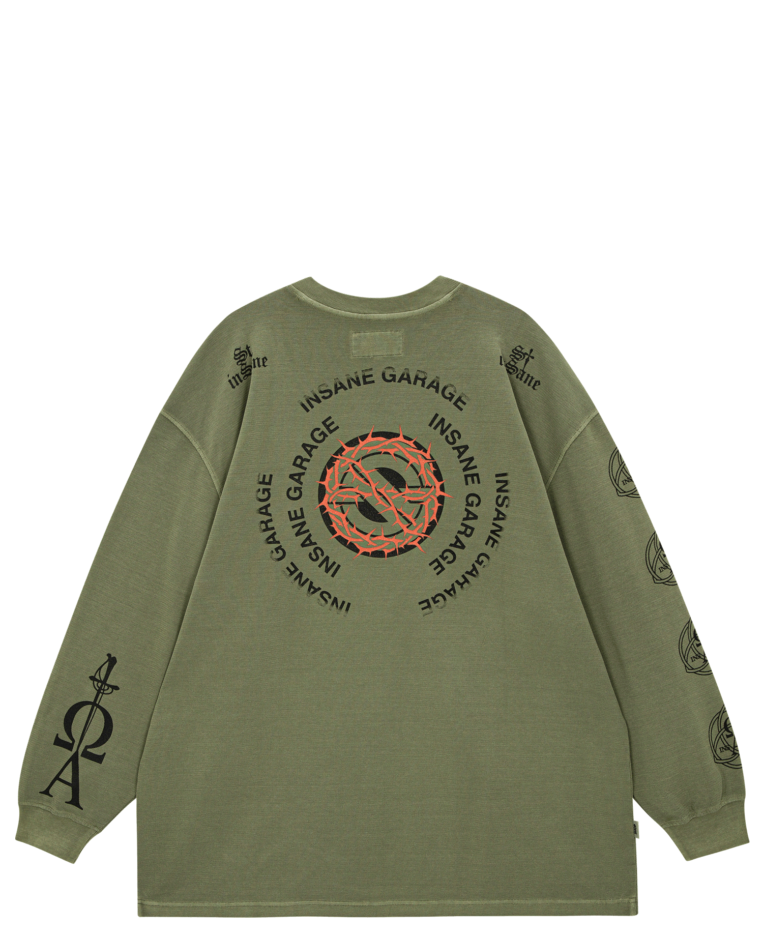 INSANE TEXTURED GRAPHIC LONG SLV T-SHIRT_OLIVE