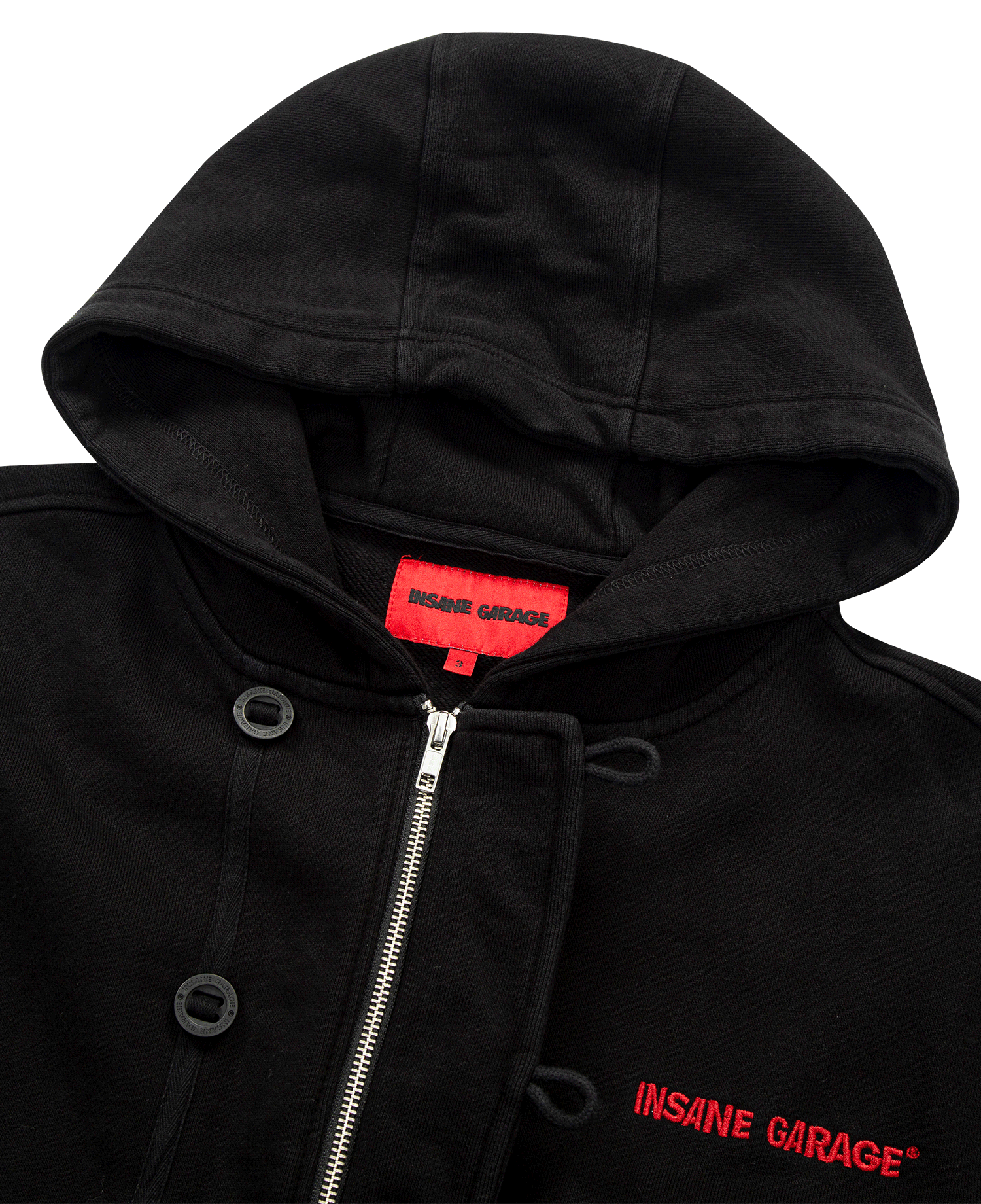 INSANE PADDED SHOULDER ZIP FRONT HOODIE_BLACK