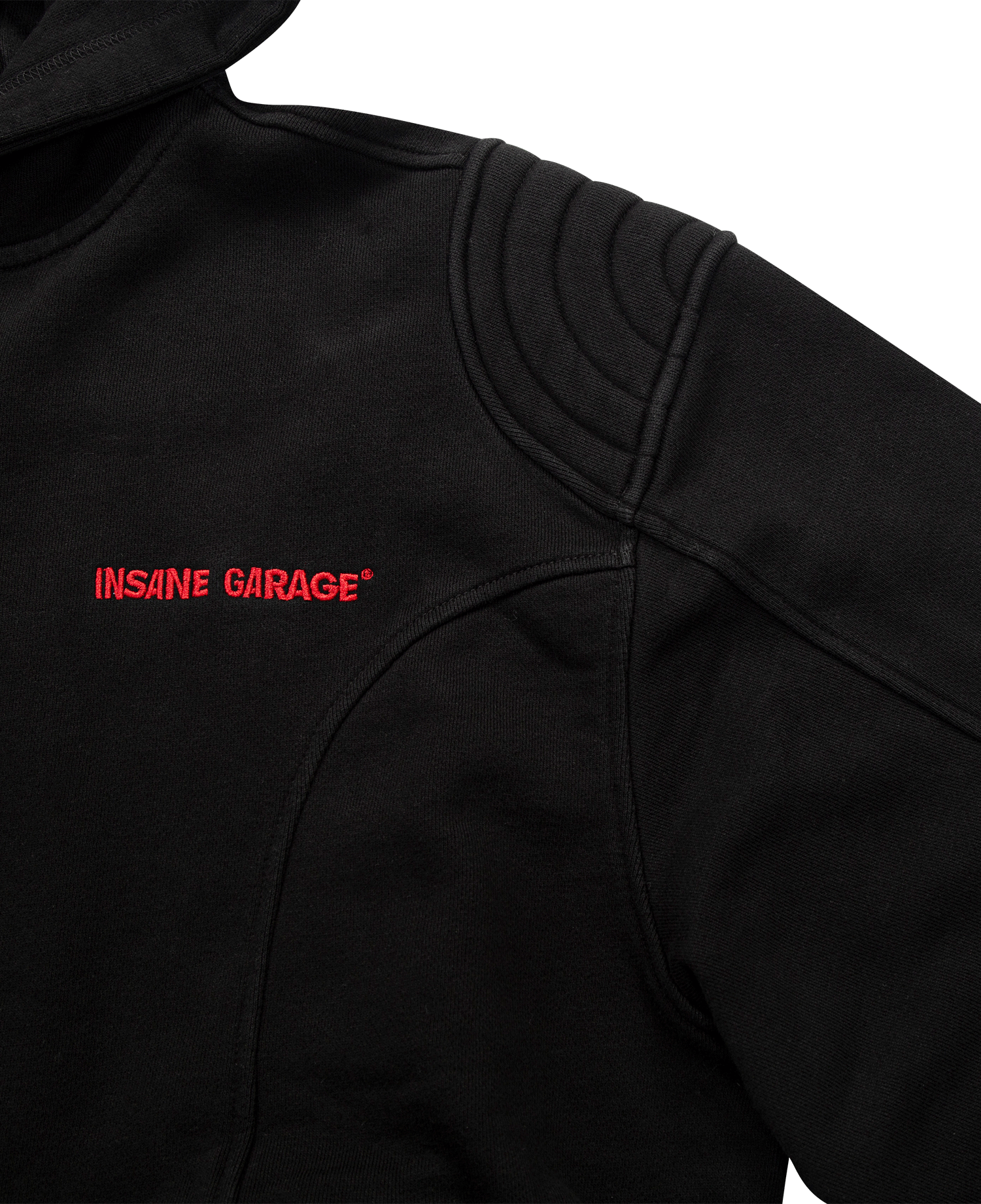 INSANE PADDED SHOULDER ZIP FRONT HOODIE_BLACK