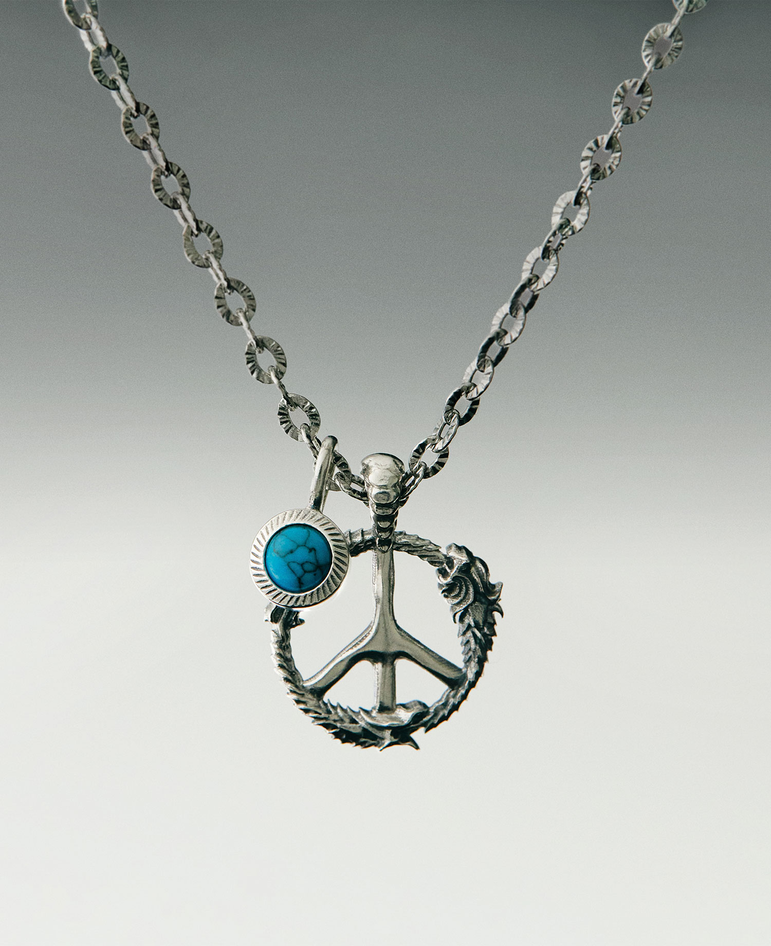 INSANE TURQUOISE PEACE DRAGON NECKLACE_SILVER