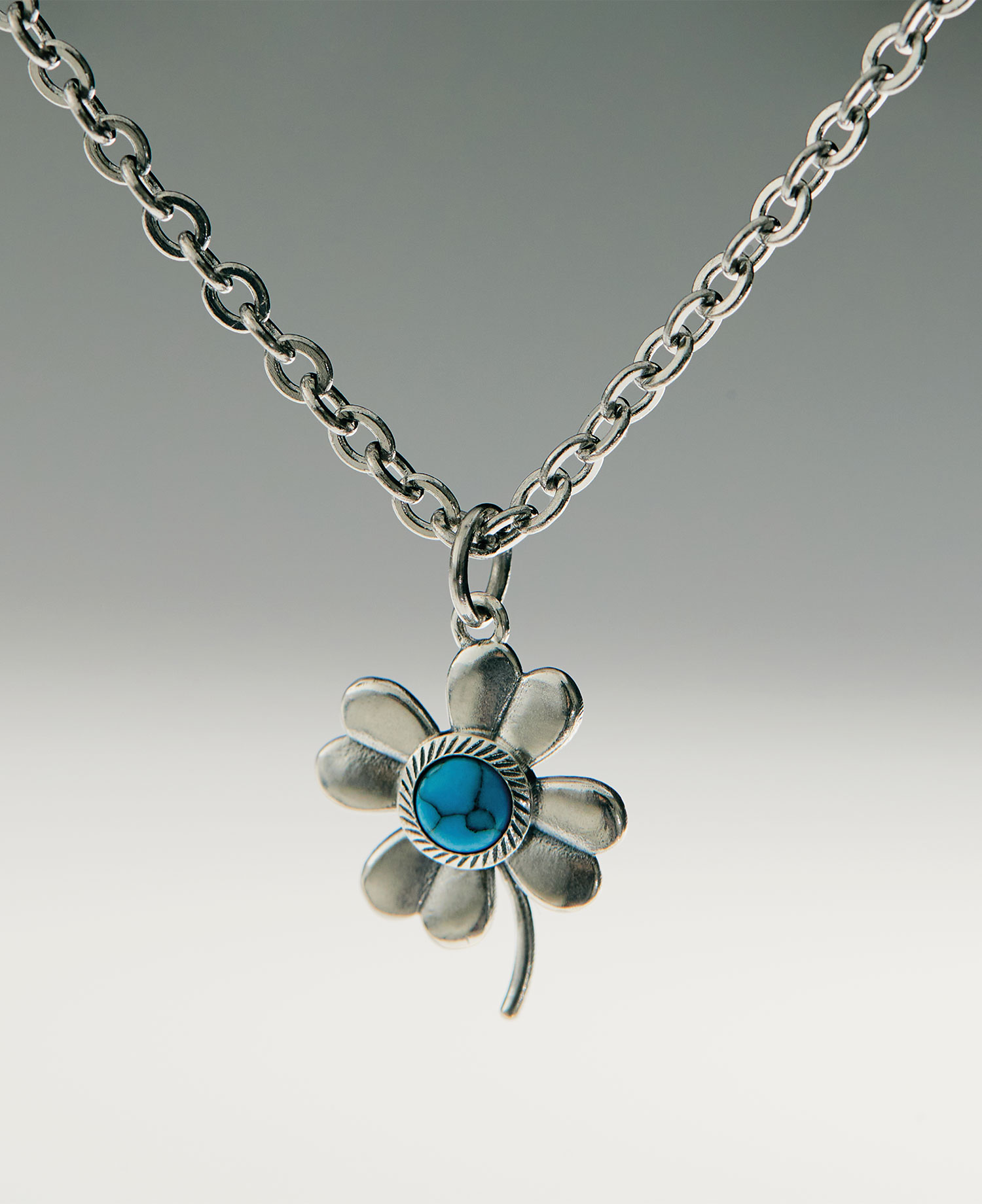 INSANE TURQUOISE FOUR-LEAF CLOVER NECKLACE_SILVER