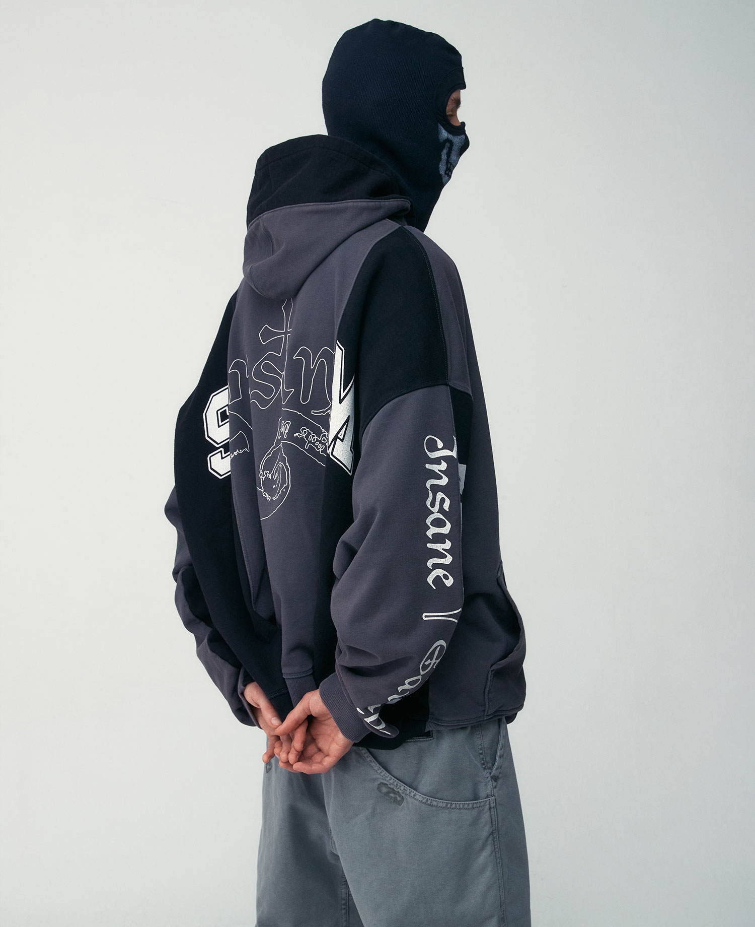 FAKE REWORKED ZIP UP HOODIE_CHARCOAL