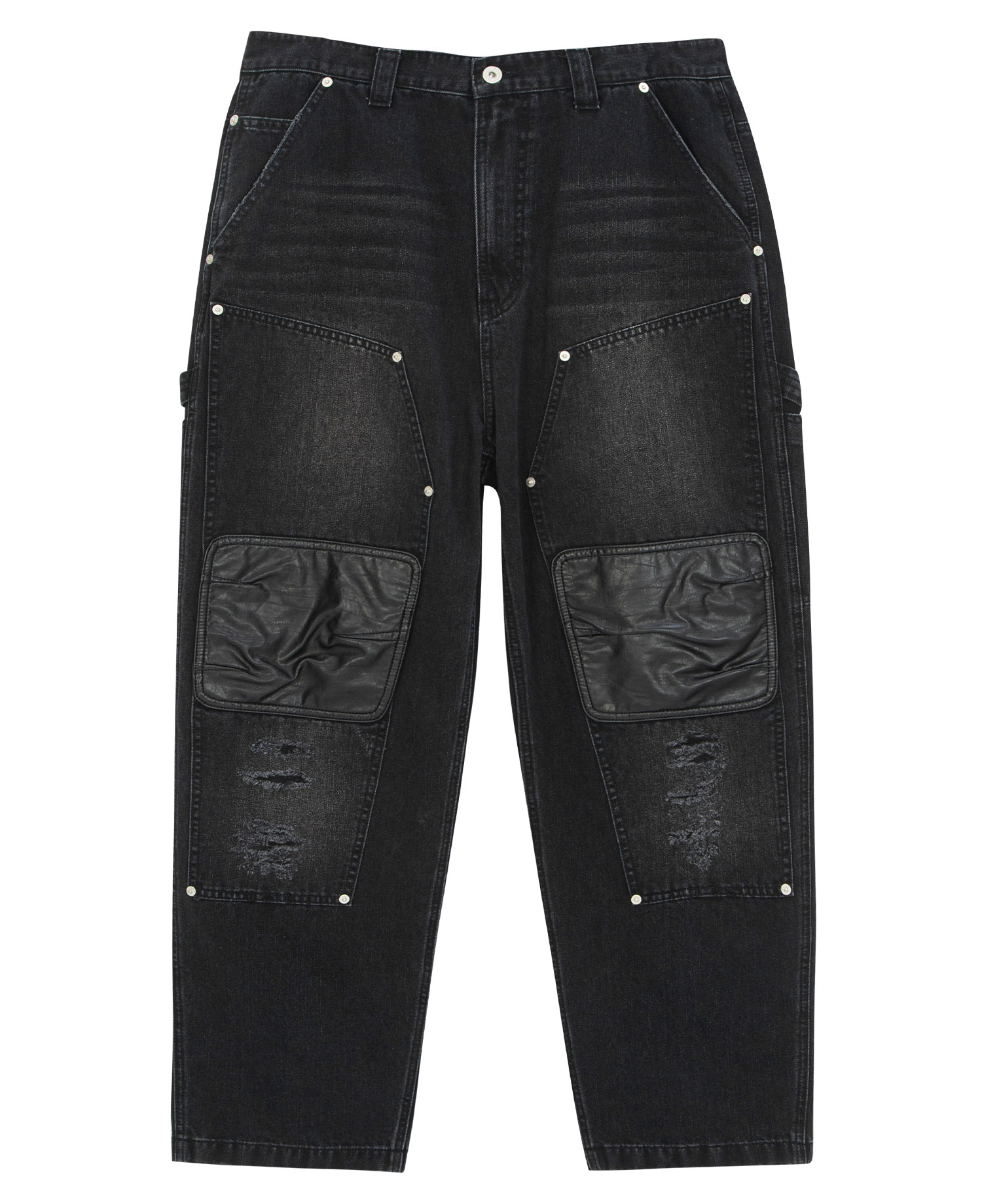 INSANE LEATHER DOUBLE-KNEE WORKPANTS_BLACK