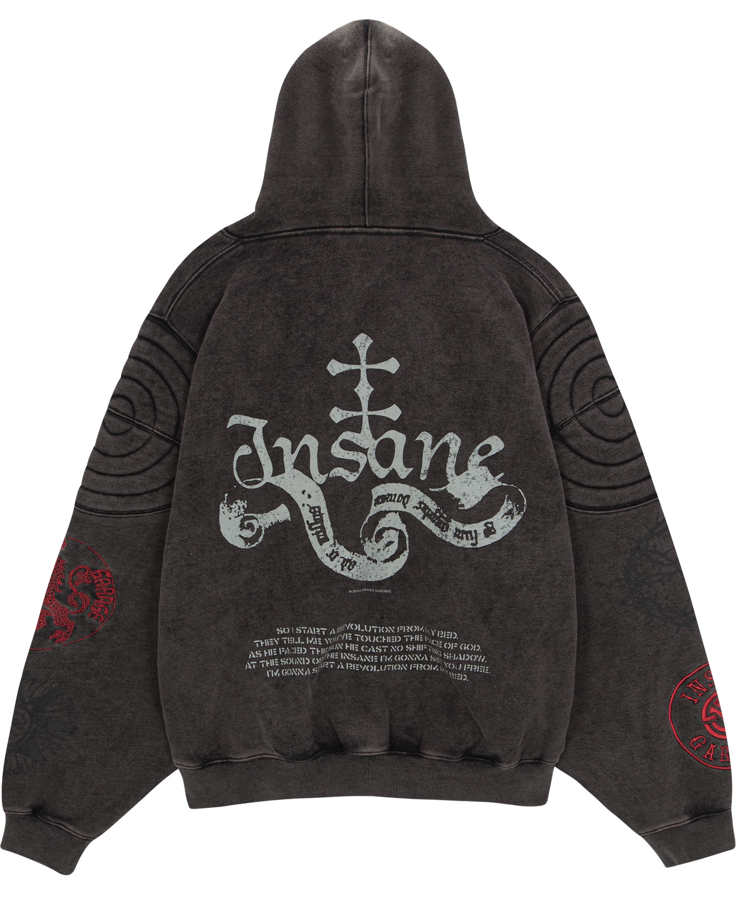 INSANE EMBROIDERED PADDED SHOULDER HOODIE_VINTAGE BLACK