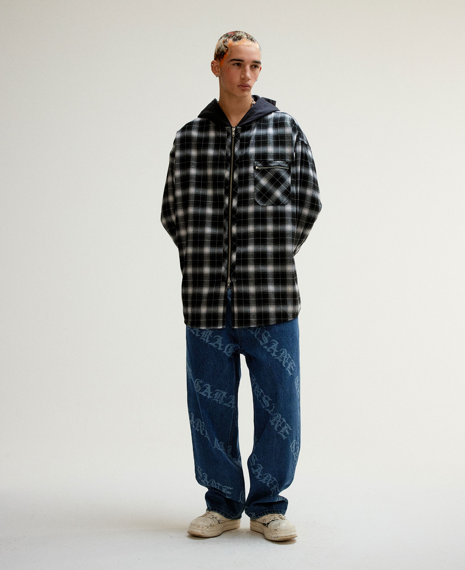 INSANE FLANNEL PADDED HOODIE SHIRT_BLACK