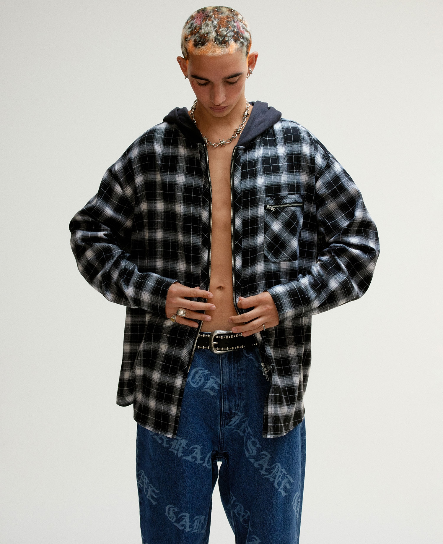 INSANE FLANNEL PADDED HOODIE SHIRT_BLACK