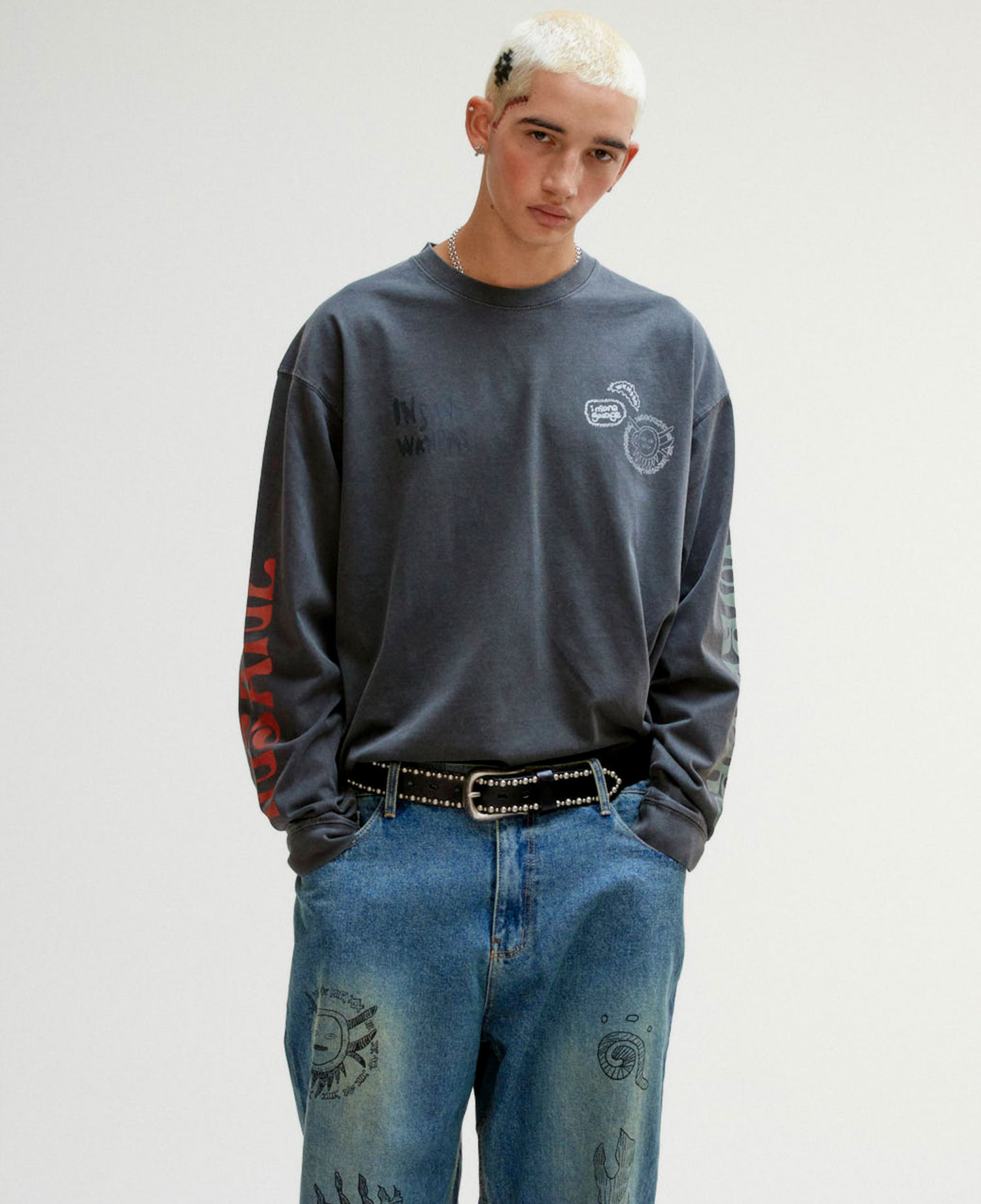 [WKNDRS] PIGMENT DYED LS T-SHIRT_CHARCOAL