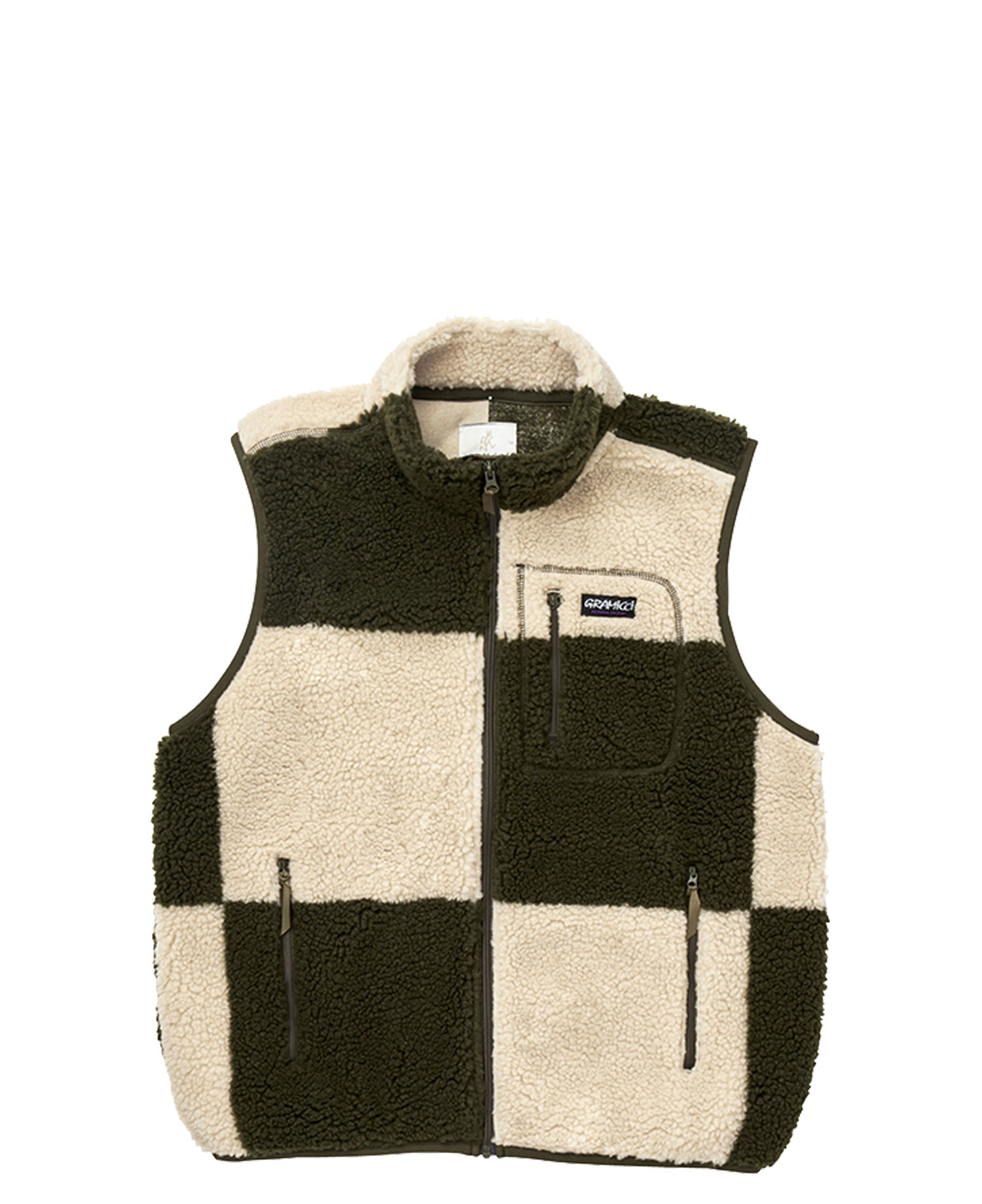 CHECKERED SHERPA VEST_NATURAL OLIVE CHECK