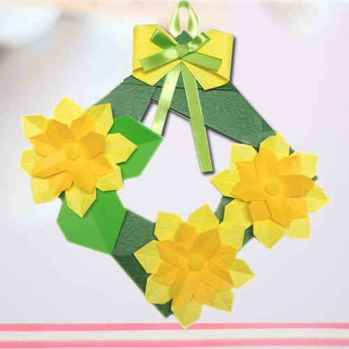 봄 노랑 꽃 방문걸이 종이접기 리스 만들기키트