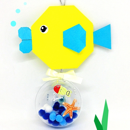여름만들기 투명볼 노랑 하늘색 물고기 종이접기 모빌 키트