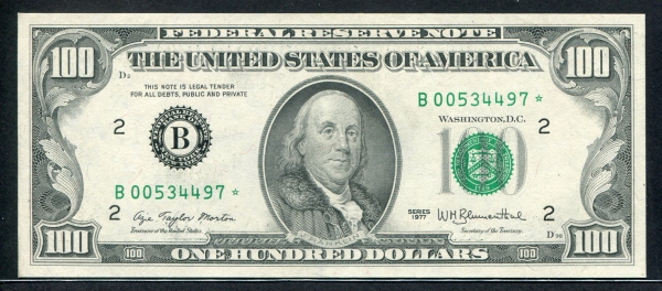 미국 1977년 100달러 스타노트, 보충권 미사용