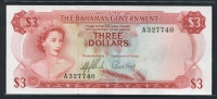 바하마 Bahamas 1965 3 Dollars P19a 미사용 (앞면 약간의 잉크자국)