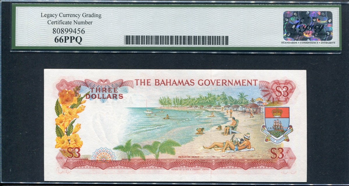 바하마 Bahamas 1965 3 Dollars P19a Legacy 66 PPQ 완전미사용