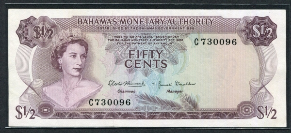 바하마 Bahamas 1968 1/2 Dollars P26a 미사용