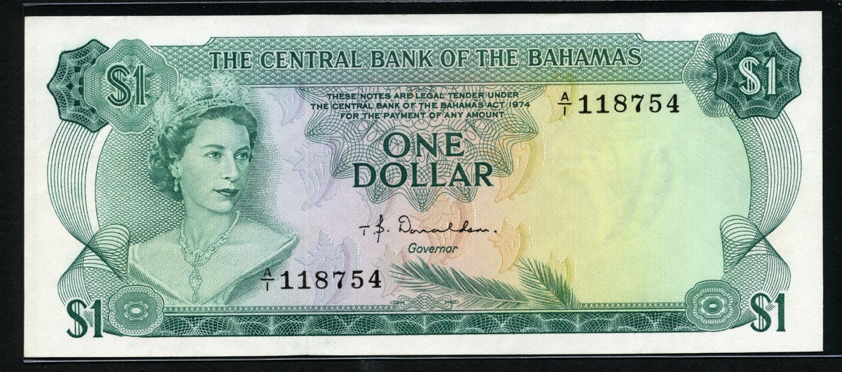 바하마 Bahamas 1974 1 Dollar P35a Signature W. C. Allen. 미사용