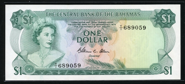바하마 Bahamas 1974 1 Dollar P35b Signature W. C. Allen. 미사용