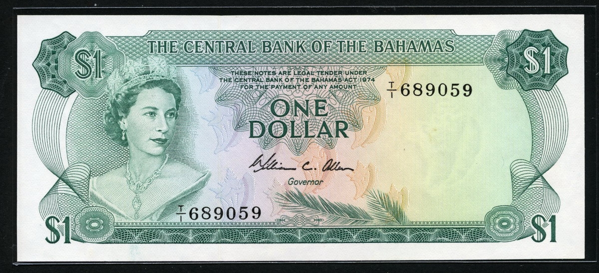 바하마 Bahamas 1974 1 Dollar P35b Signature W. C. Allen. 미사용