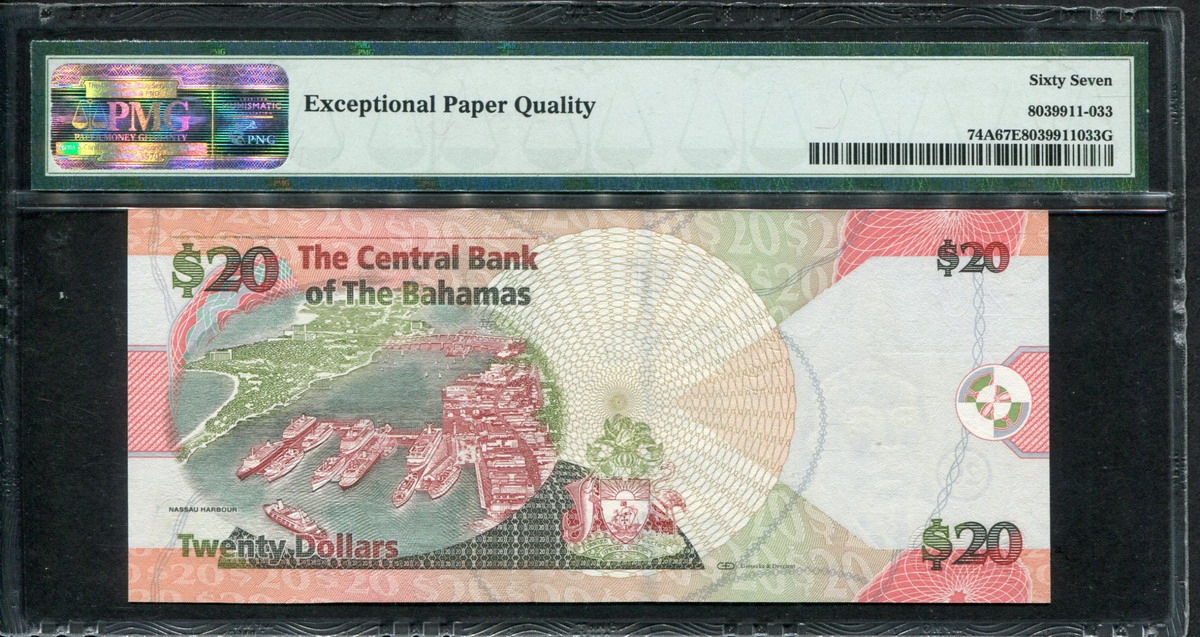 바하마 Bahamas 2010 20 Dollars P74A PMG 67 EPQ 완전미사용