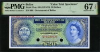 벨리즈 Belize 1974-1976 20 Dollars, P37cts Color Trial Specimen PMG 67 EPQ 완전미사용