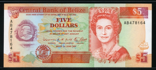 벨리즈 Belize 1991 5 Dollars P53b 미사용