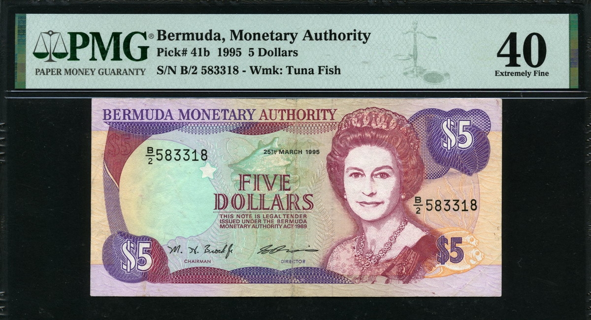 버뮤다 Bermuda 1995 5 Dollars, P41b PMG 40 극미품