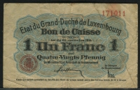 룩셈부르크 Luxembourg 1914,1 Frank (80 Pfennig) P21 미품