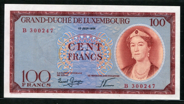 룩셈부르크 Luxembourg 1956 100 Francs P50 미사용
