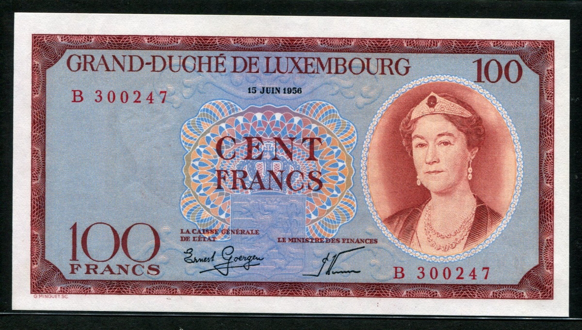 룩셈부르크 Luxembourg 1956 100 Francs P50 미사용