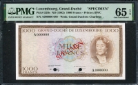 룩셈부르크 Luxembourg 1963(1982) 1000 Francs P52Bs Specimen PMG 65 EPQ 완전미사용