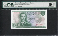룩셈부르크 Luxembourg 1967 10 Francs P53 PMG 66 EPQ 완전미사용