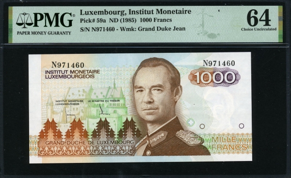 룩셈부르크 Luxembourg 1985 1000 Francs P59 PMG 64 미사용