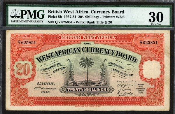 영국령 서아프리카 British West Africa 1937-1951 20 Shillings P8b PMG 30 미품