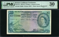 영국령 카리브해 지역 British Caribbean Territories 1961-1964 5 Dollars P9c PMG 30 미품